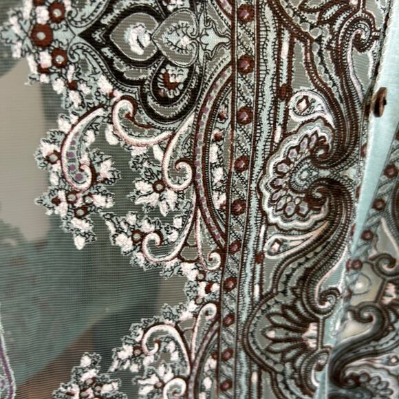 Teal Burn Out Poncho Shawl Paisley Women's One Size Sheer Fringe BOHO Artsy - Picture 3 of 8